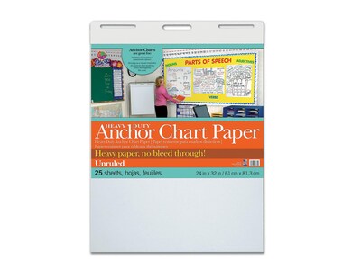 Pacon Heavy Duty Chart Paper, 24 x 32, Unruled, White, 25 Sheets/Pad, 4 Pads/Carton (3371)