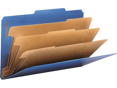 Smead Pressboard Classification Folders with SafeSHIELD Fasteners, Legal Size, 3 Dividers, Dark Blue