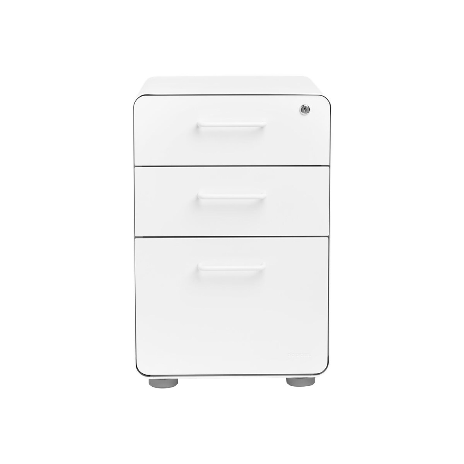 Poppin Stow 3-Drawer Mobile Vertical File Cabinet, Letter/Legal Size, Lockable, 24H x 15.75W x 20D, White (100425)