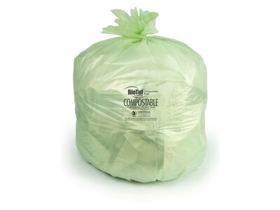BioTuf 40-48 Gallon Compostable Bags, 42 x 48, Low Density, 0.8 Mil, Green, 125 Bags/Box, 5 Rolls