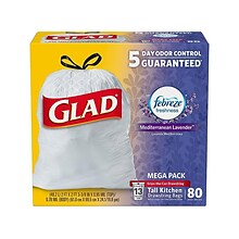 Glad ForceFlex Tall 13 Gallon Mediterranean Lavender Kitchen Drawstring Trash Bags, White, 80/Box (7