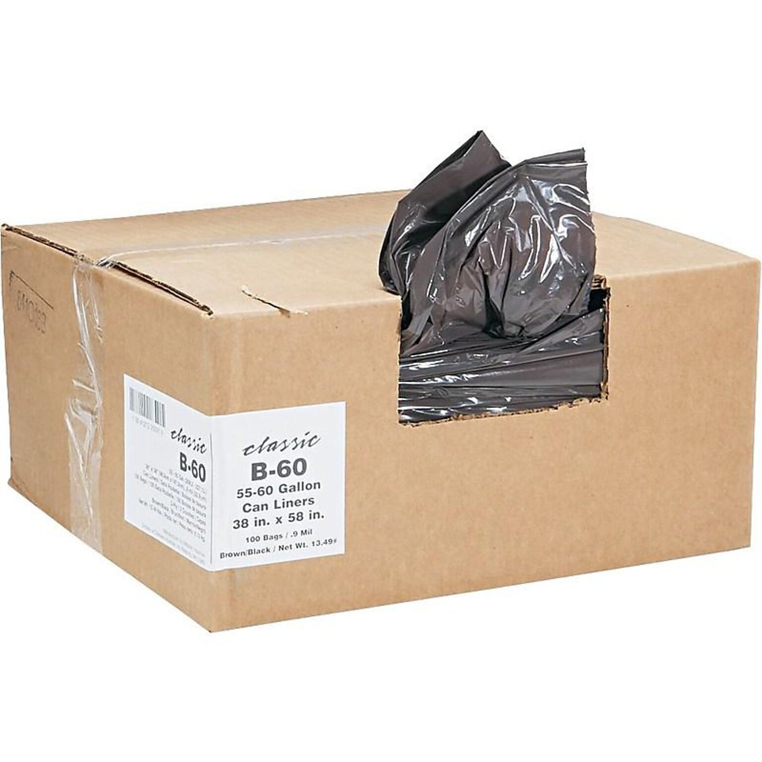 Berry Global Classic 60 Gallon Industrial Trash Bag, 38 x 58, Low Density, 0.9mil, Black, 100 Bags/Box (WEBB60-790196)