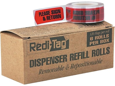 Redi-Tag Printed Arrows Flags, PLEASE SIGN & RETURN, Red, 9/16 x 2, 120/Roll, 6 Rolls/Pack (9103