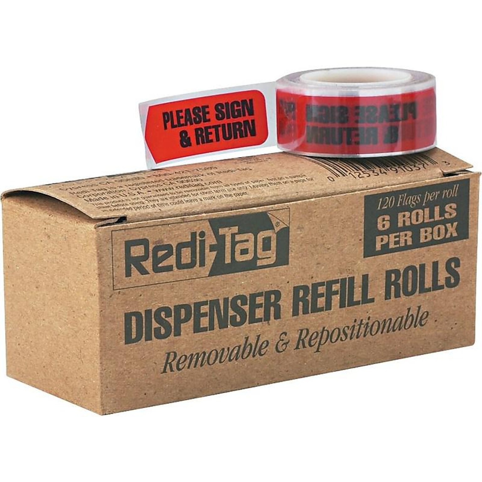 Redi-Tag Printed Arrows Flags, PLEASE SIGN & RETURN, Red, 9/16 x 2, 120/Roll, 6 Rolls/Pack (91037)