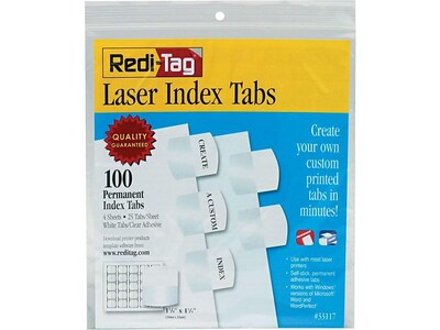Redi-Tag Laser Tabs, White, 1.13 Wide, 100/Pack (33117)