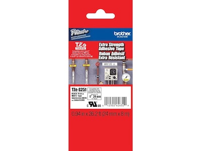 Brother P-touch TZe-S251 Laminated Extra Strength Label Maker Tape, 1 x 26-2/10, Black on White (T