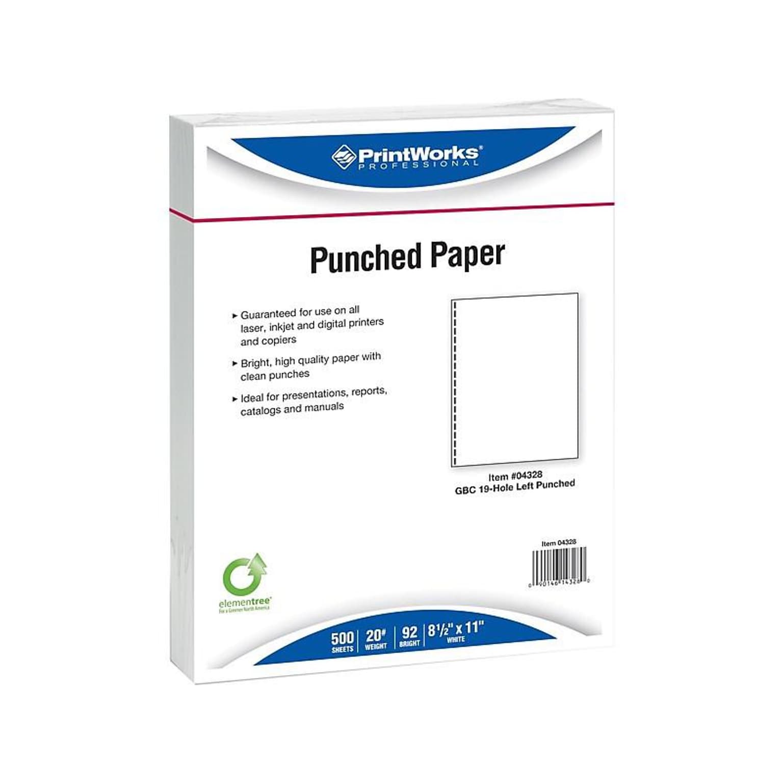 Printworks® Professional 8.5 x 11 19-Hole Punched Specialty Paper, 20 lbs., 92 Brightness, 2500 Sheets/Carton (04328)