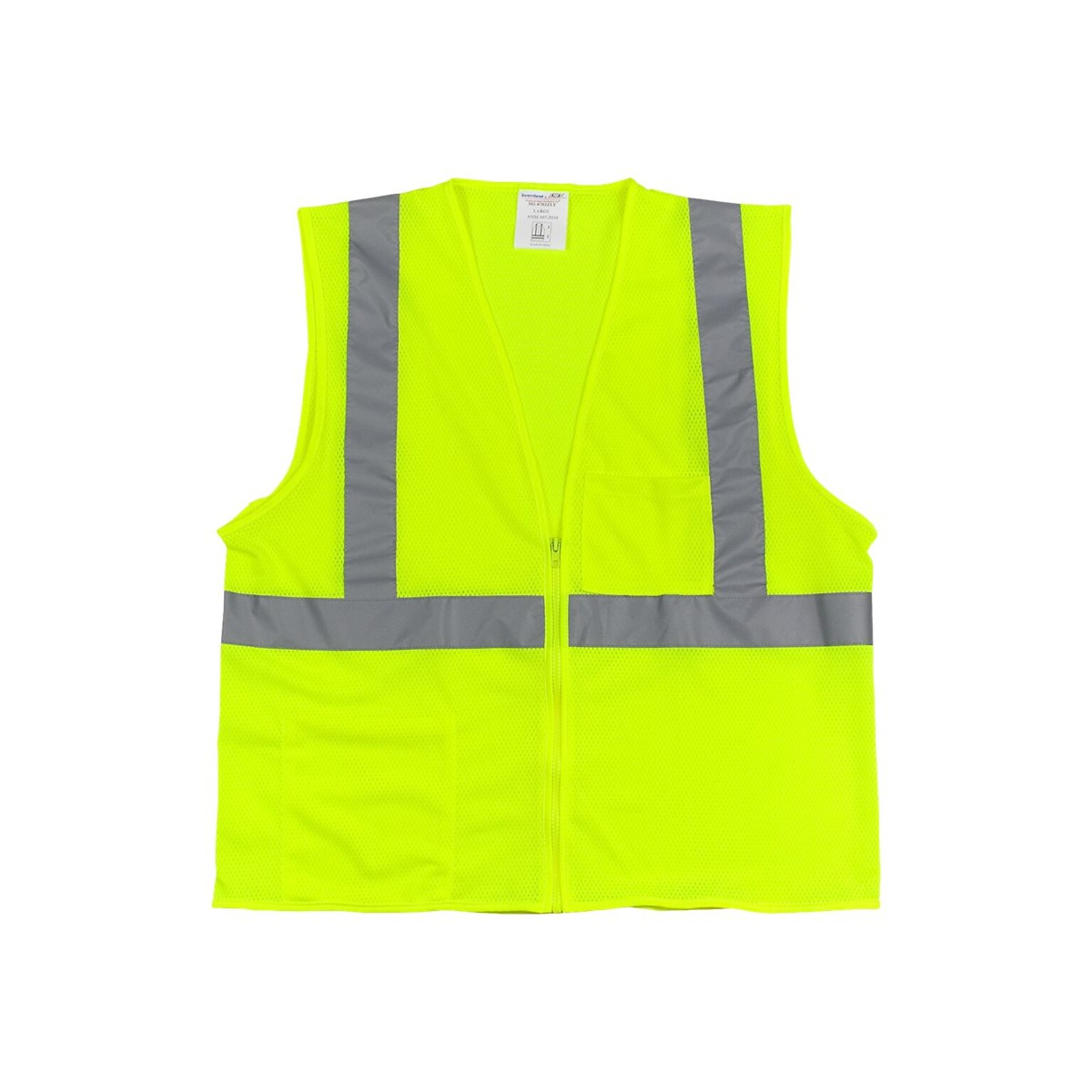 Protective Industrial Products High Visibility Zipper Safety Vest, ANSI Class R2, Lime Yellow, 2XL (302-0702Z-LY/2X)