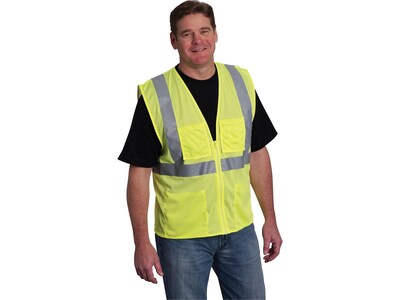 Protective Industrial Products High Visibility Sleeveless Safety Vest, ANSI Class R2, Lime Yellow, 3XL (302-MVGZ4PLY-3X)