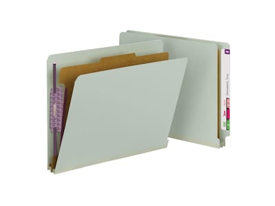 Smead End Tab Pressboard Classification Folders with SafeSHIELD Fasteners, Letter Size, Gray/Green, 10/Box (26800)