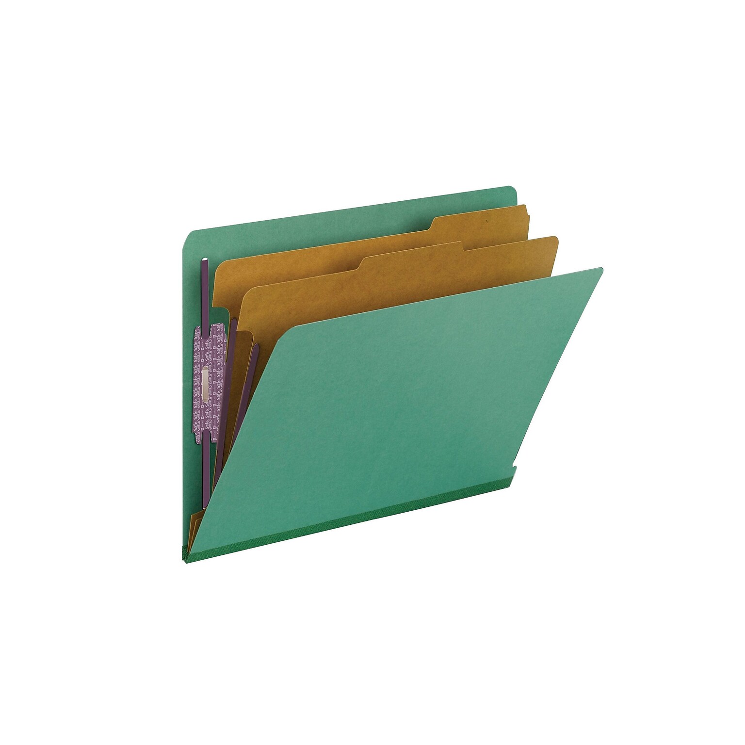 Smead End Tab Pressboard Classification Folders with SafeSHIELD Fasteners, Letter Size, Green, 10/Box (26785)