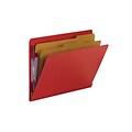 Smead End Tab Pressboard Classification Folders with SafeSHIELD Fasteners, Letter Size, Bright Red,