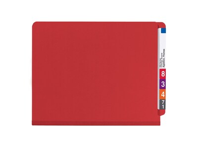 Smead End Tab Pressboard Classification Folders with SafeSHIELD Fasteners, Letter Size, Bright Red, 10/Box (26783)