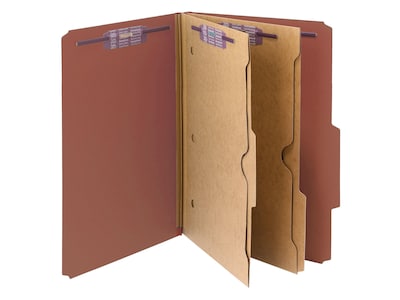 Smead Pressboard Classification Folders with SafeSHIELD Fasteners, 2 Expansion, Legal Size, Red, 10