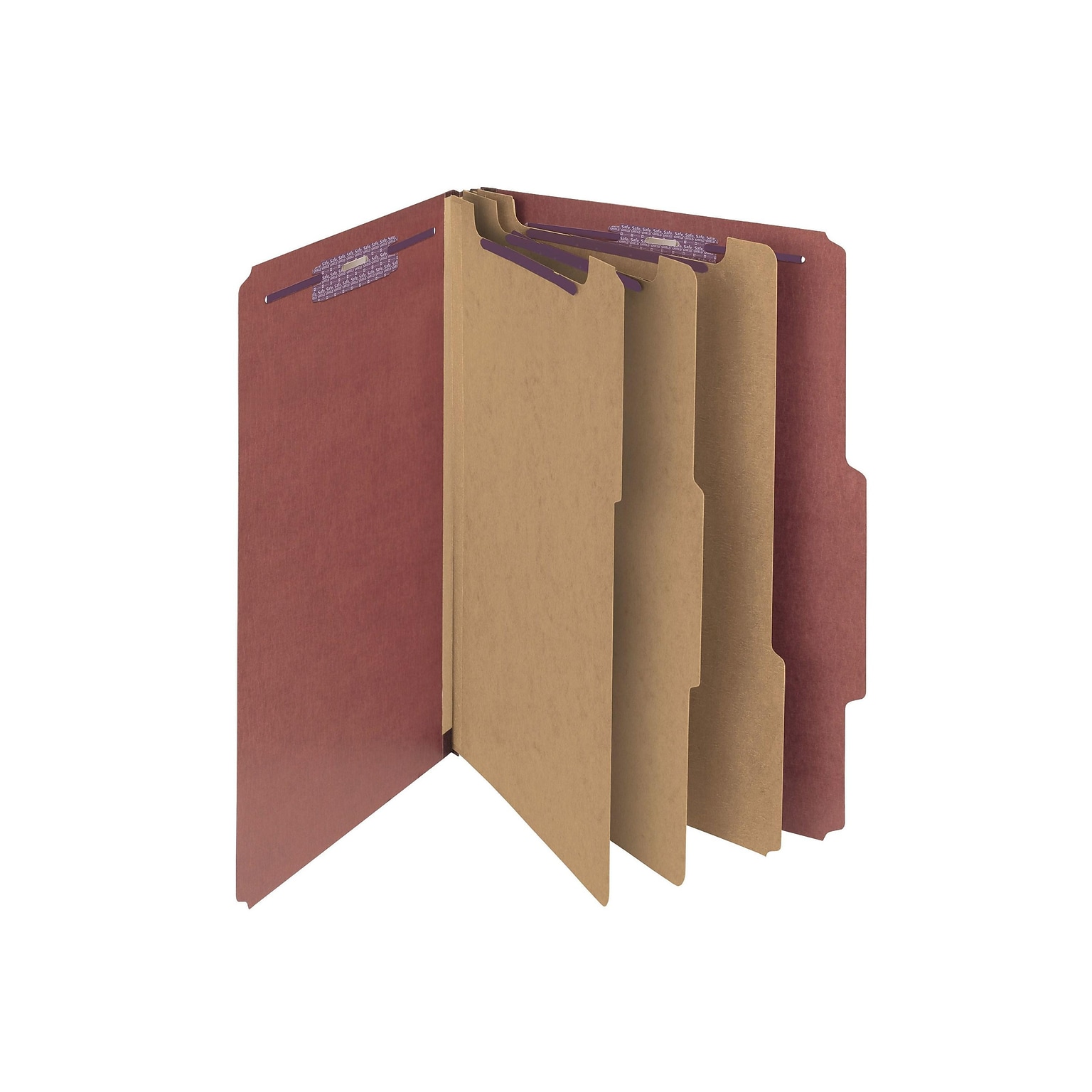 Smead Pressboard Classification Folders with SafeSHIELD Fasteners, 3 Expansion, Legal Size, 3 Dividers, Red, 10/Box (19092)