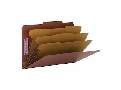 Smead Pressboard Classification Folders with SafeSHIELD Fasteners, 3" Expansion, Legal Size, 3 Dividers, Red, 10/Box (19092)