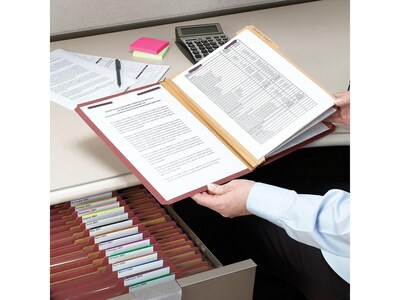 Smead Pressboard Classification Folders with SafeSHIELD Fasteners, 3" Expansion, Legal Size, 3 Dividers, Red, 10/Box (19092)