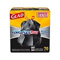 Glad ForceFlexPlus 30 Gallon Trash Bag, 5.31 x 10.06, Low Density, 0.90 mil, Black, 70/Box (70358)