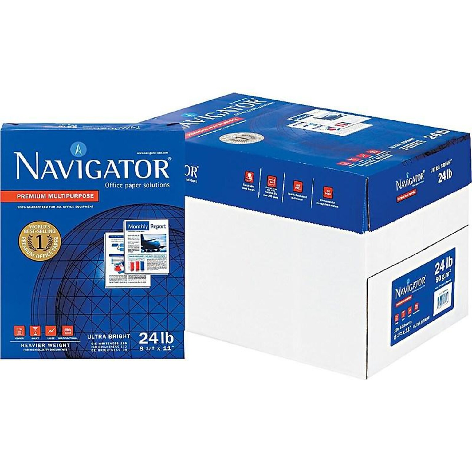 Navigator Premium 8.5 x 11 Multipurpose Paper, 24 lbs., 99 Brightness, 5000 Sheets/Carton (NMP1124)