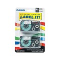 Casio XR-18X2S Label Maker Tapes, 0.71W, Black On Clear, 2/Pack