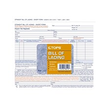 TOPS 3-Part Carbonless Bill of Lading, 8.5L x 7W, 50 Sets/Book (3841)
