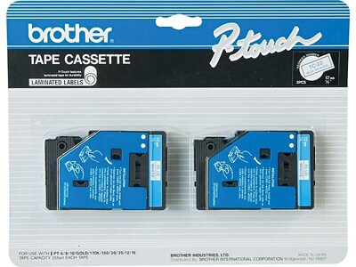 Brother P-touch TC-22 Laminated Label Maker Tape, 1/2 x 25-2/10, Blue on White, 2/Pack (TC-22)