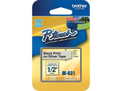 Brother P-touch M-931 Label Maker Tape, 1/2 x 26-2/10, Black on Silver (M-931)