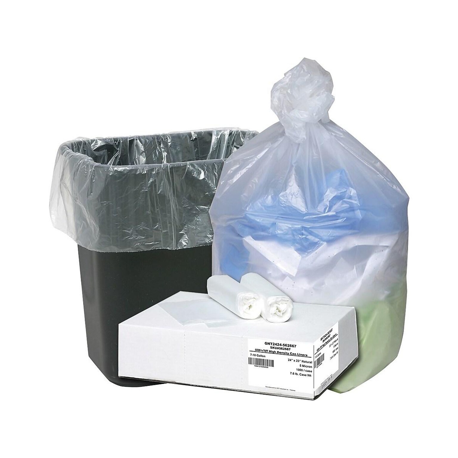 Berry Global GoodnTuff 10 Gallon Industrial Trash Bag, 24 x 24, High Density, 6 mic, Natural, 1000 Bags/Box (GNT2424)