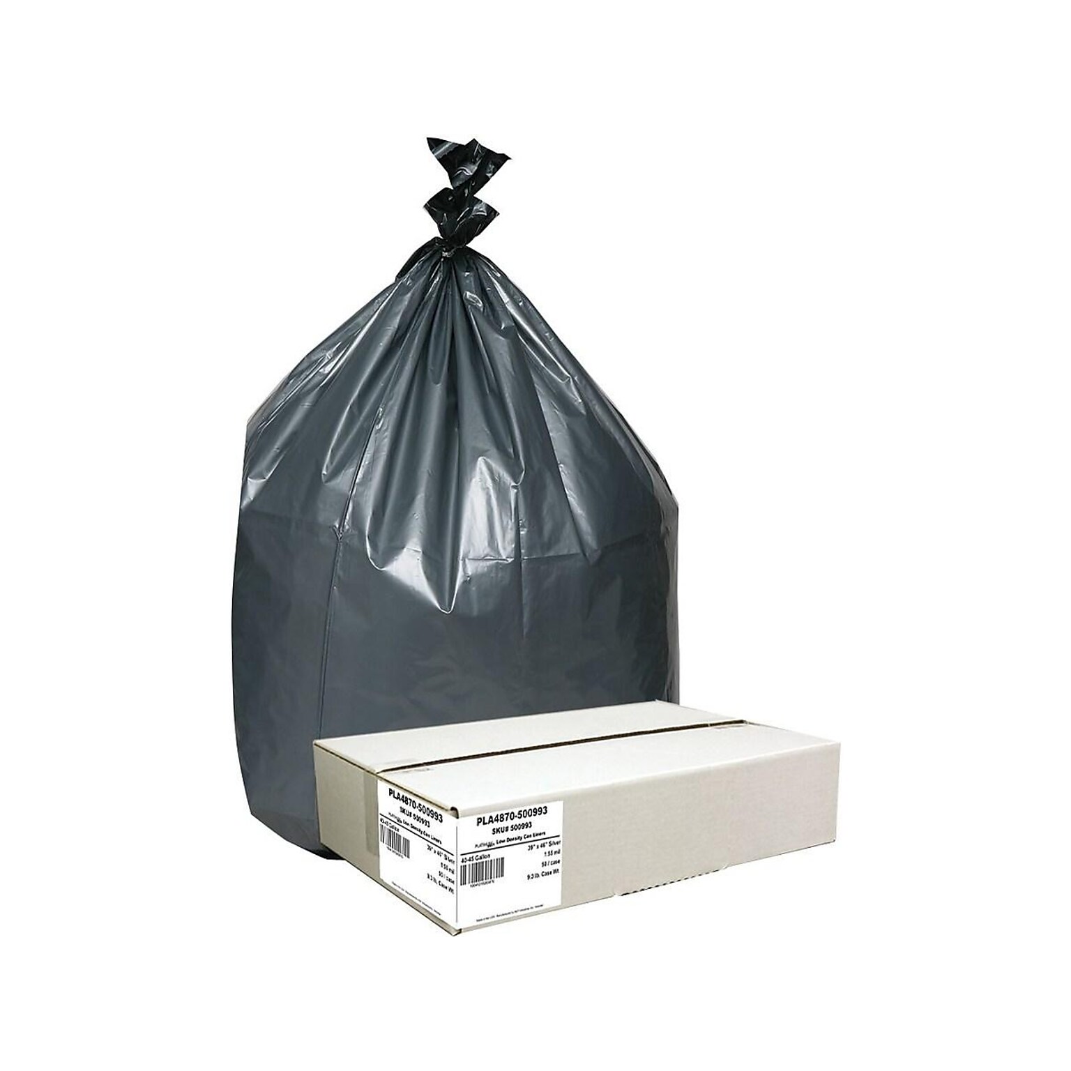 Berry Global Platinum Plus 45 Gallon Industrial Trash Bag, 39 x 46, Low Density, 1.55 mil, Gray, 50 Bags/Box (PLA4870)