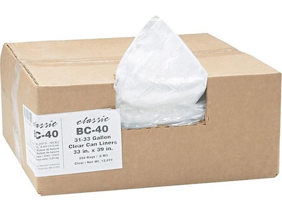 Berry Global Classic 33 Gallon Industrial Trash Bag, 33 x 39, Low Density, 0.6 mil, Clear, 250 Bag