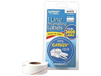 Garvey Labels, 1-Line, White, 3 Rolls/Pack (090944)