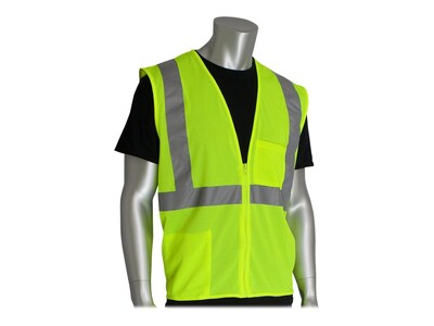Protective Industrial Products High Visibility Zipper Safety Vest, ANSI Class R2, Hi-Vis Lime Yellow, X-Large (302-0702Z-LY/XL)