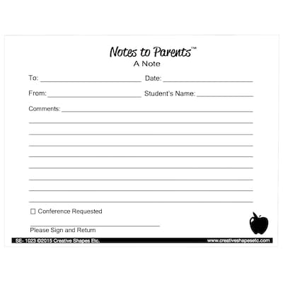 Creative Shapes Notes to Parents™ Blank Note, 50 Per Pack, 6 Packs (SE-1023)