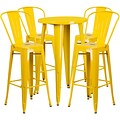 24 Round Yellow Metal Indoor-Outdoor Bar Table Set with 4 Cafe Barstools [CH-51080BH-4-30CAFE-YL-GG]