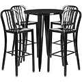30 Round Black Metal Indoor-Outdoor Bar Table Set with 4 Vertical Slat Back Barstools [CH-51090BH-4-30VRT-BK-GG]
