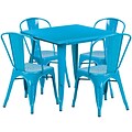 31.5 Square Crystal Blue Metal Indoor-Outdoor Table Set with 4 Stack Chairs [ET-CT002-4-30-CB-GG]