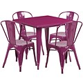 31.5 Square Purple Metal Indoor-Outdoor Table Set with 4 Stack Chairs [ET-CT002-4-30-PUR-GG]