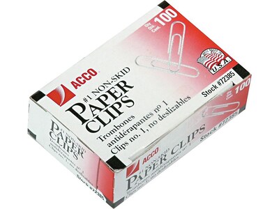 ACCO Economy #1 Paper Clips, Silver, 100/Box, 10 Boxes/Pack (A7072385)