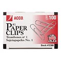 ACCO Economy #1 Paper Clips, Silver, 100/Box, 10 Boxes/Pack (A7072380)