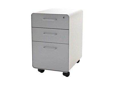 Poppin Stow 3-Drawer Mobile Vertical File Cabinet, Letter/Legal Size, Lockable, 24"H x 15.75"W x 20"D, White/Light Gray (101251)