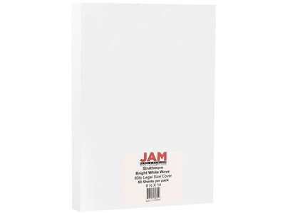 JAM Paper Strathmore 80 lb. Cardstock Paper, 8.5 x 14, Bright White Wove, 50 Sheets/Pack (17428894