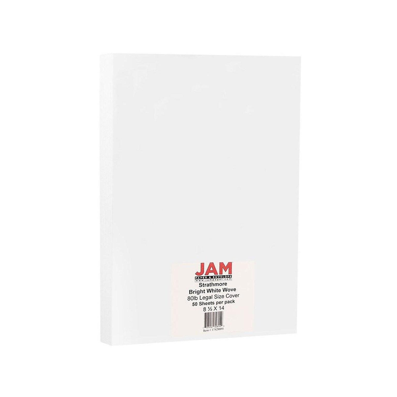 JAM Paper Strathmore 80 lb. Cardstock Paper, 8.5 x 14, Bright White Wove, 50 Sheets/Pack (17428894)