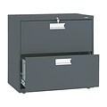 HON Brigade 600 Series 2-Drawer Lateral File Cabinet, Locking, Letter/Legal, Charcoal, 30W (H672.L.