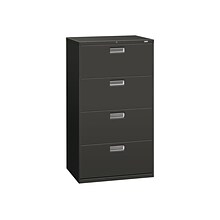 HON Brigade 600 Series 4-Drawer Lateral File Cabinet, Locking, Charcoal, Letter/Legal, 30W (H674.L.