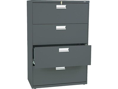 HON Brigade 600 Series 4-Drawer Lateral File Cabinet, Locking, Letter/Legal, Charcoal, 36W (H684.L.
