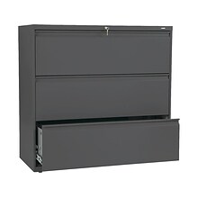 HON Brigade 800 Series 3 File Drawer Lateral File Cabinet, Locking, Letter/Legal, Charcoal, 42W (H8