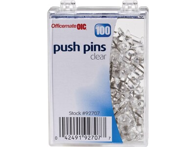 Officemate Push Pins, Clear, 100/Box (92707)