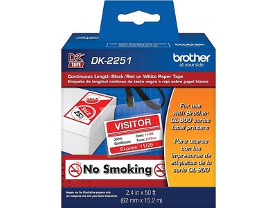 Brother DK-2251 Standard Width Continuous Paper Labels, 2-4/10 x 50, Black/Red on White (DK-2251)