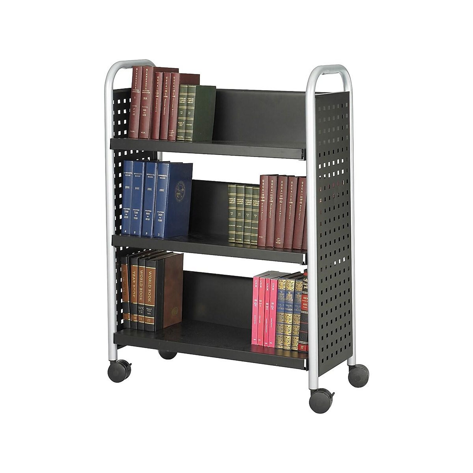 Safco Scoot 3-Shelf Metal Mobile Book Cart with Lockable Wheels, Black (5336BL)