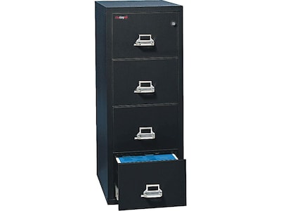FireKing Classic 4-Drawer Vertical File Cabinet, Fire Resistant, Letter, Black, 31.56"D  (4-1831-CBL)